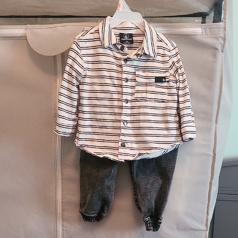 Volcom Kids Striped Shirt and Gray Pants Set